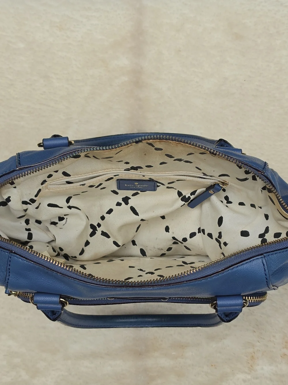 Kate Spade New York Blue Pebbled Leather Satchel Gold Hardware